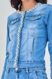 Korte blauwe jeans jacket met parels en strass_