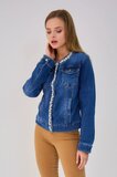 Hippe korte donker blauwe jeans jacket met parels en strass_