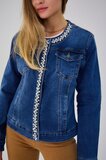 Hippe korte donker blauwe jeans jacket met parels en strass_