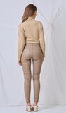 Beige slim fit leatherlook broek_