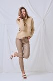 Beige slim fit leatherlook broek_