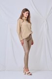 Beige slim fit leatherlook broek_