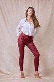 Bordeaux slim fit leatherlook broek_