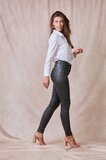 Kaki groene slim fit leatherlook broek_