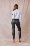 Kaki groene slim fit leatherlook broek_