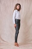 Kaki groene slim fit leatherlook broek_