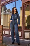 Modieuze donker blauwe jeans jumpsuit_