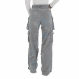 Modieuze licht grijze high waist cargo jeans broek_