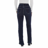 Trendy donker blauwe high waist jeans broek met split_