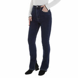 Trendy donker blauwe high waist jeans broek met split_