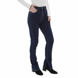 Trendy donker blauwe high waist jeans broek met split_