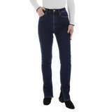 Trendy donker blauwe high waist jeans broek met split_