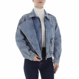 Korte trendy blauwe jeans jacket met omslag_