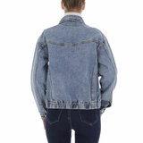 Korte trendy blauwe jeans jacket met omslag_