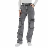 Modieuze grijze high waist cargo jeans broek_