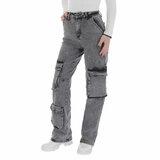 Modieuze grijze high waist cargo jeans broek_