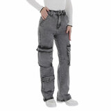 Modieuze grijze high waist cargo jeans broek_