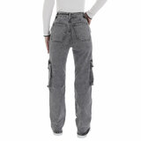 Modieuze grijze high waist cargo jeans broek_