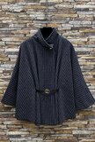 Elegante donker blauwe flanellen cape jas_