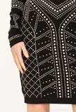 Shiny zwarte glitter midi jurk met strass_