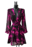 Mooie korte fuchsia zwarte mixed jurk met print _