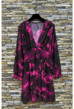 Mooie korte fuchsia zwarte mixed jurk met print _