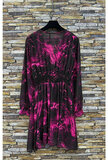 Mooie korte fuchsia zwarte mixed jurk met print _