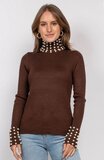 Bruin-wit-beige pullover met hoge col_