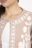 Taupe cardigan met witte 3 d bloemen_