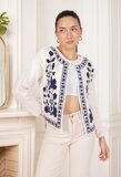 Witte cardigan met zwarte 3 d bloemen_