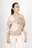 Taupe pullover met 3d en flower print_