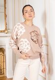 Taupe pullover met 3d en flower print_