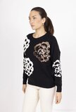 Zwarte pullover met 3d en flower print_