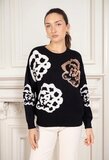 Zwarte pullover met 3d en flower print_