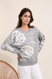 Grijze pullover met 3d en flower print_