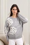 Grijze pullover met 3d en flower print_