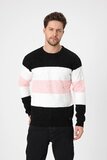 Trendy zwart-wit-rose heren pullover_