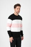 Trendy zwart-wit-rose heren pullover_