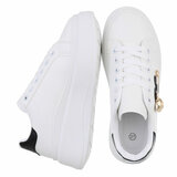 Witte lage sneaker Kayla met zwart gouden decoratie_