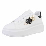 Witte lage sneaker Kayla met zwart gouden decoratie_