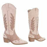 Halfhoge kaki beige daimen western-biker laars Pavlina_