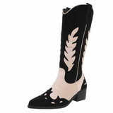 Halfhoge zwart beige daimen western-biker laars Pavlina_