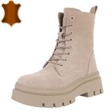 Beige halfhoge boot Aloya in echt suede leder_