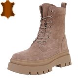 Taupe halfhoge boot Aloya in echt suede leder_