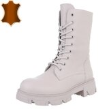 Beige halfhoge boot Abeli in echt leder_