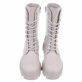 Beige halfhoge boot Abeli in echt leder_