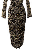 Lange leopard printed bodycon jurk met rechthoekige kraag_