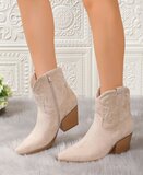 Beige daimen western-biker enkellaarsje Barina  _