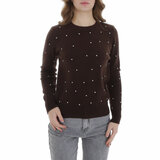 Bruine trui met strass steenjes_