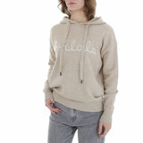 Beige hoodie met opschrift_